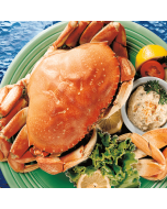 A whole cooked Dungeness crab displayed as a special delicacy.