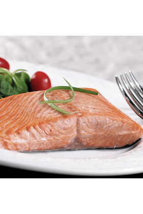 Freshly packed Silver Salmon fillets displayed on a clean surface.