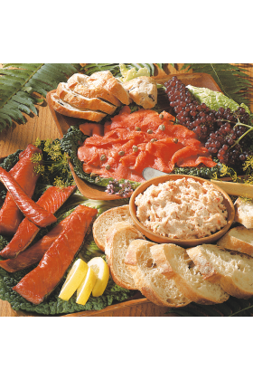 A variety of smoked meats presented in the Smokehouse Sampler product.